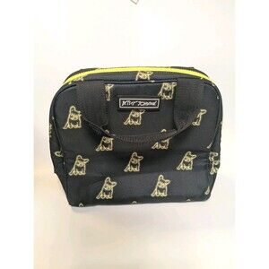 Betsey Johnson Insulated Lunch Tote French Bulldog Black Neon Yellow Zip Dog Bag